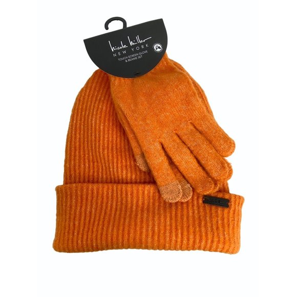 Nicole Miller Accessories - Nicole Miller Touch Screen Gloves And Beanie Hat Set Orange New